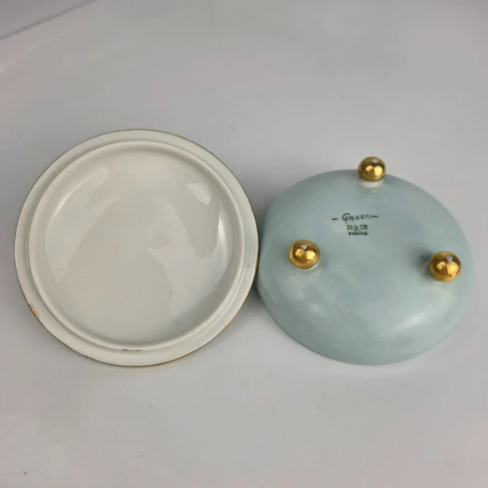 Antique‎ Limoges B&Co France Vanity Set Tray Hair Receiver Forget Me Not Gold